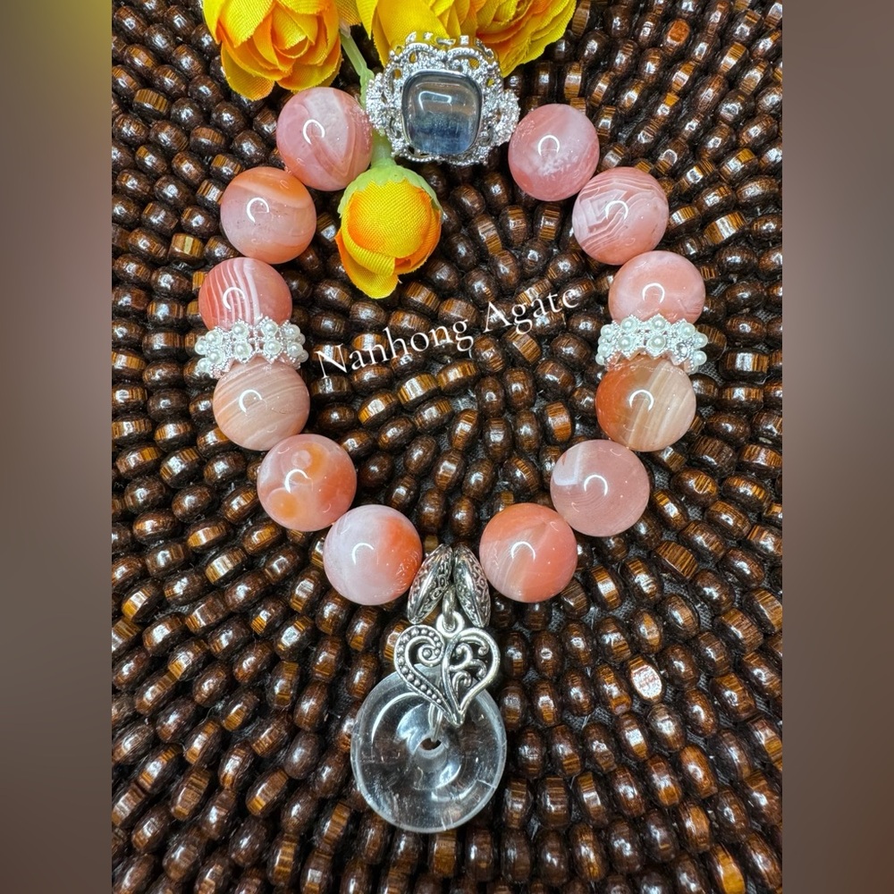 Handmade Natural Stone Nanhong Agate Bracelet